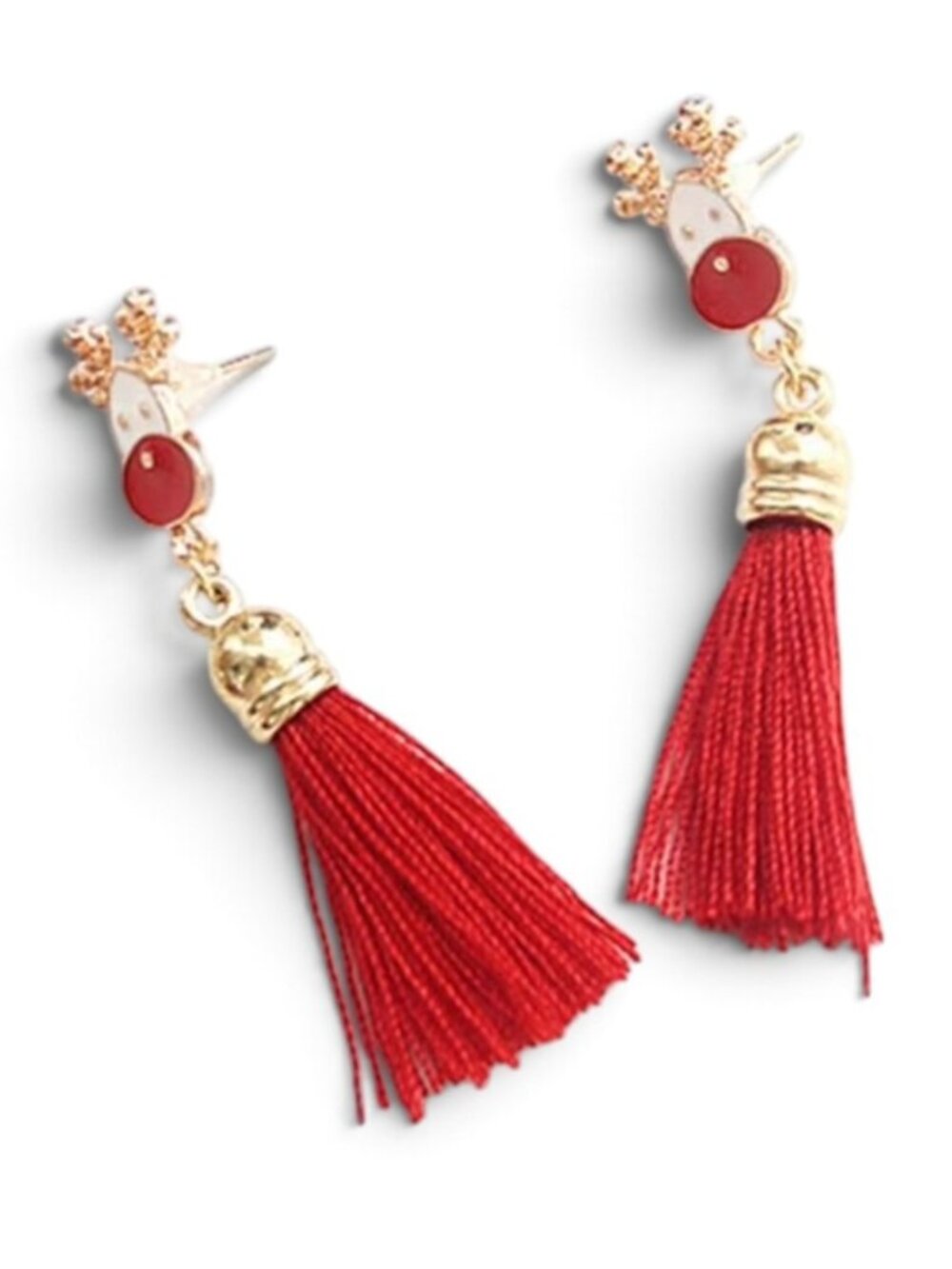 Red Gold Christmas Reindeer Tassel Dangle Earrings